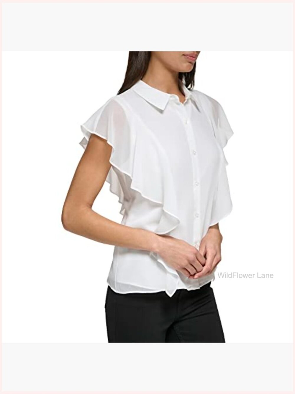 Sleeveless Ruffle Front Blouse Plus Size Regular Fit Tank Top - Picture 4 of 5